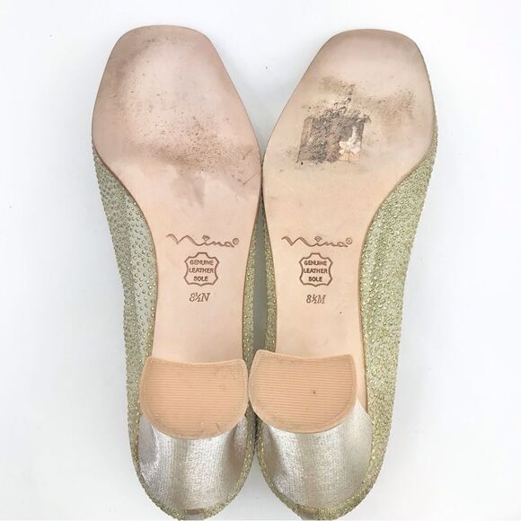 Nina Gold Glitter Sheer Side Square Toe Special Occasion Block Heel Shoes - Picture 14 of 15